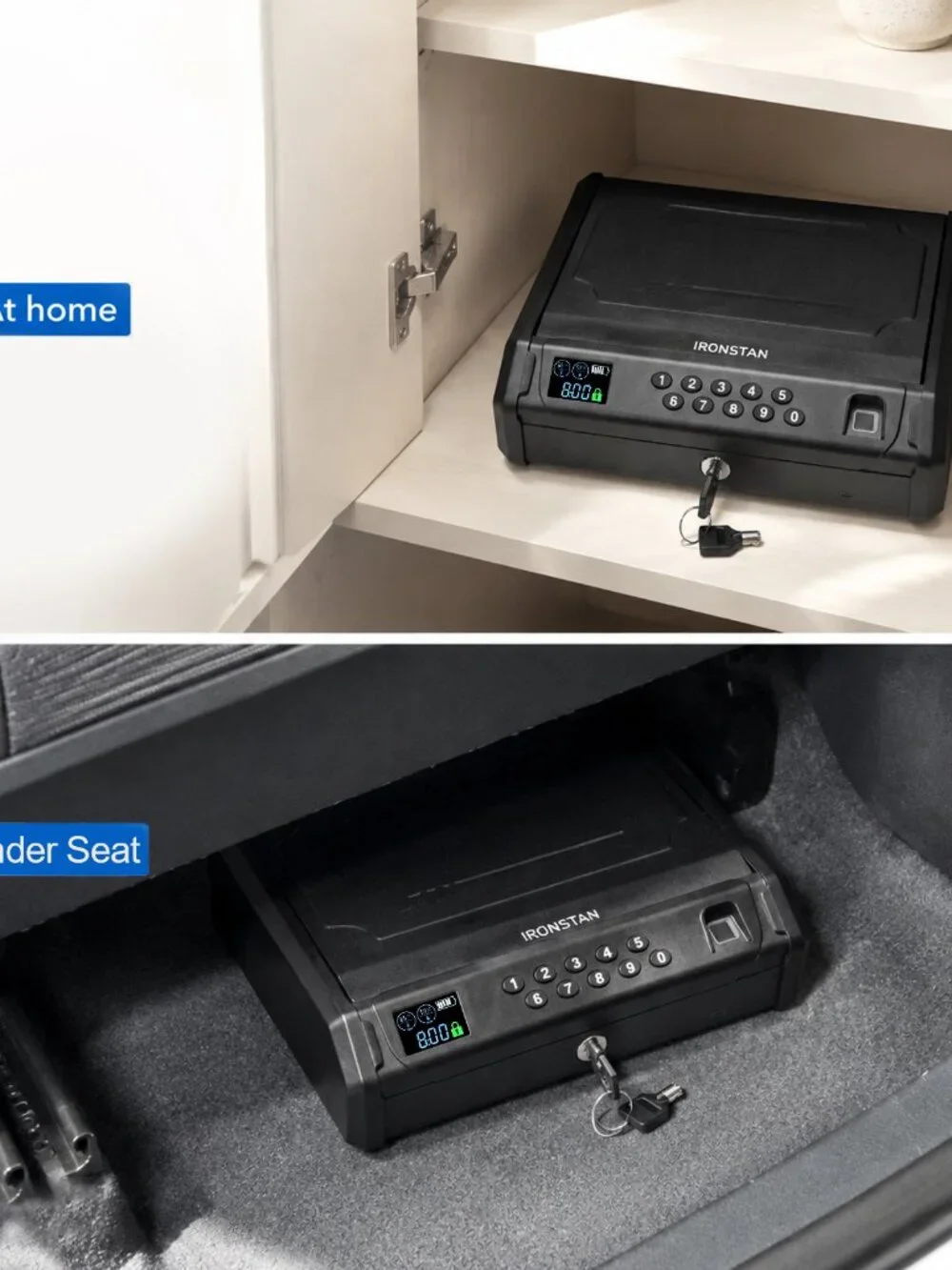 Gun Safe with 3 Unlock Ways - Fingerprint/Digital PIN/Key, LCD Display